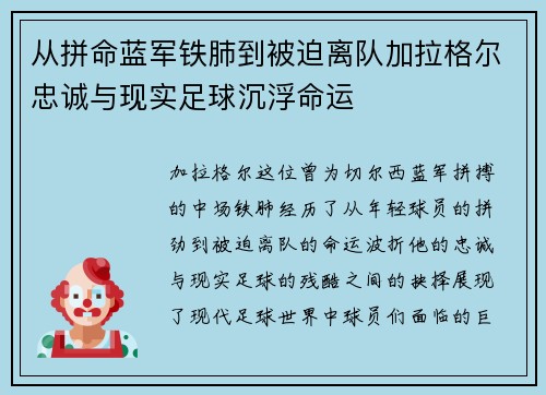 从拼命蓝军铁肺到被迫离队加拉格尔忠诚与现实足球沉浮命运 从拼命蓝军铁肺到被迫离队加拉格尔忠诚与现实足球沉浮命运